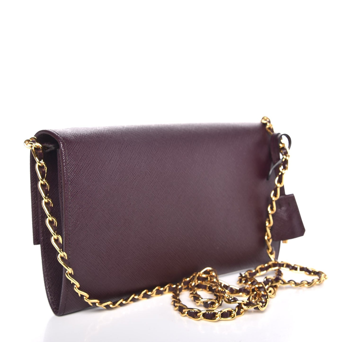 Saffiano Lux Detachable Chain Clutch Wallet Bordeaux