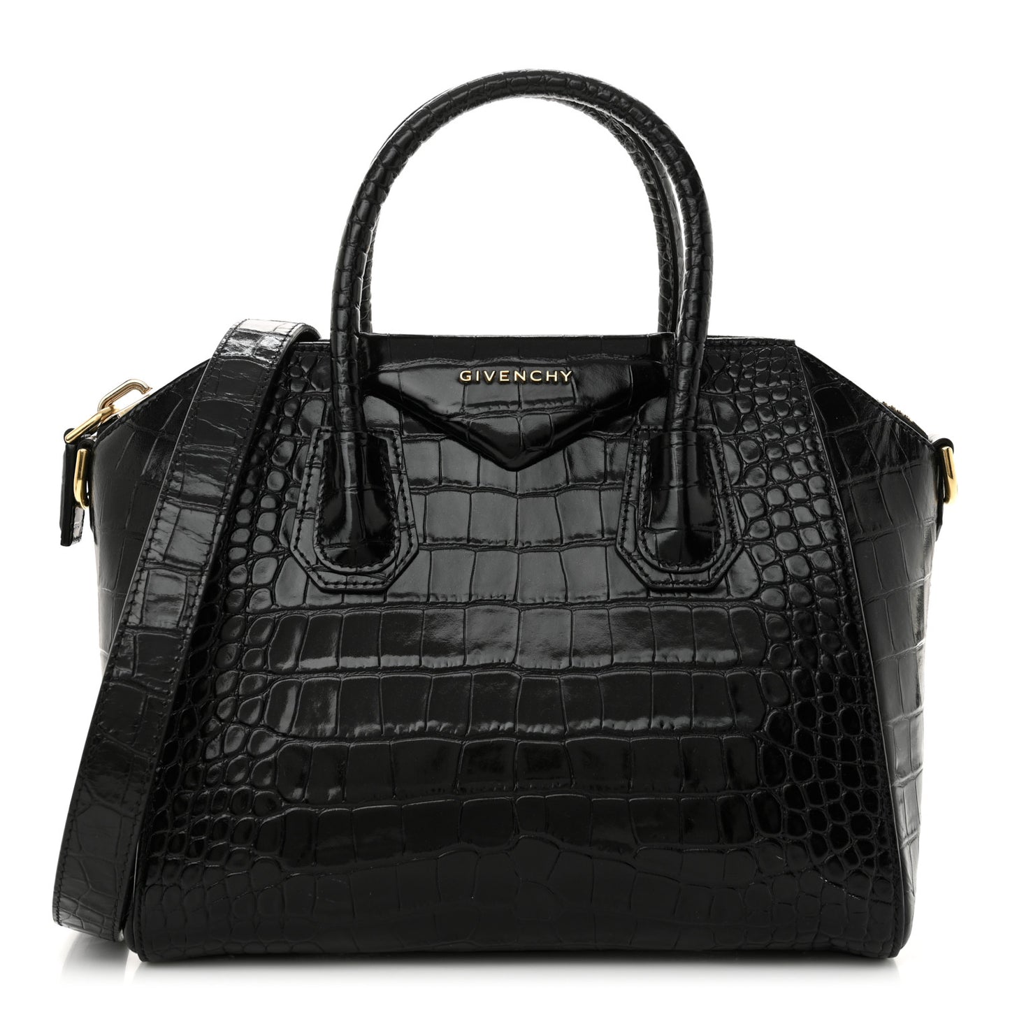 Calfskin Crocodile Embossed Small Antigona Black