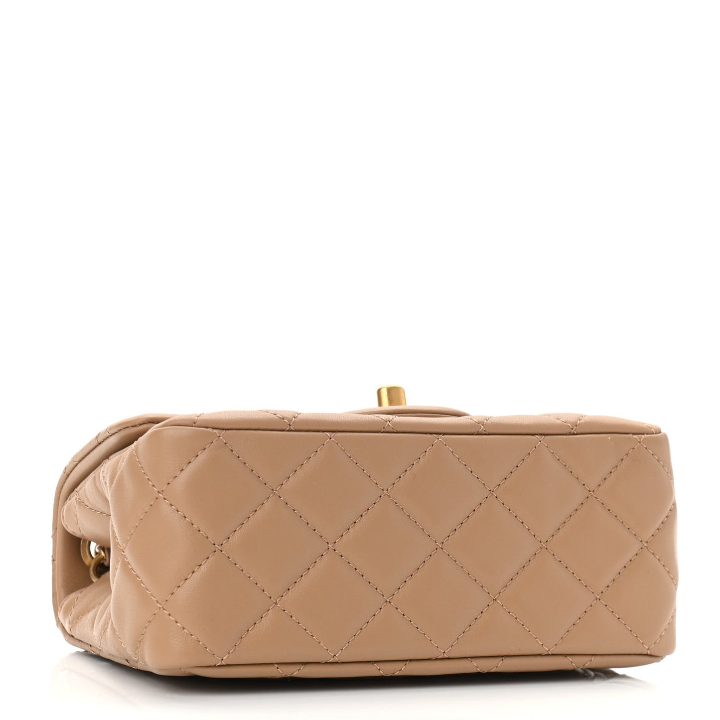 Lambskin Quilted Mini Pearl Crush Flap Dark Beige