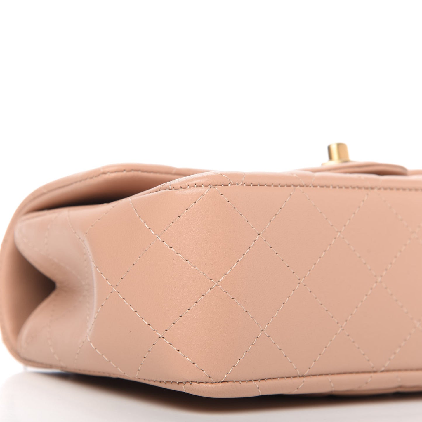Lambskin Quilted Mini Top Handle Rectangular Flap Beige