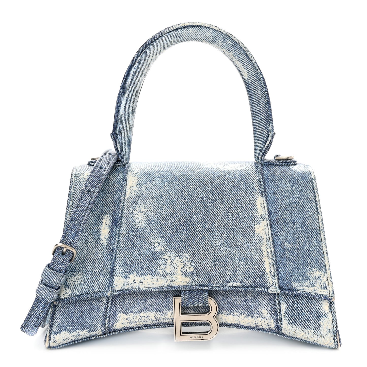 Nappa Denim Printed Small Hourglass Top Handle Bag Denim Blue