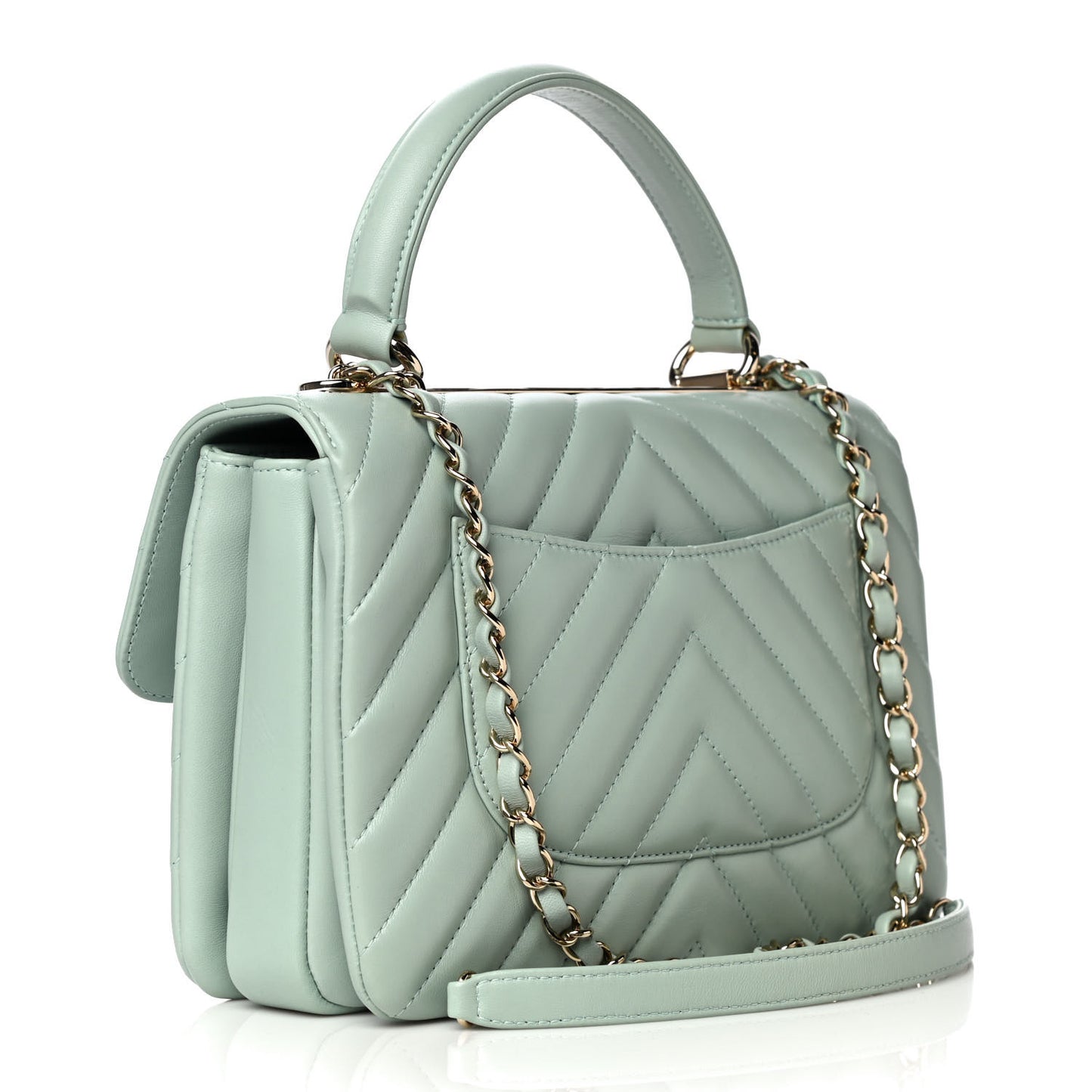 Lambskin Chevron Quilted Small Trendy CC Dual Handle Flap Bag Light Green