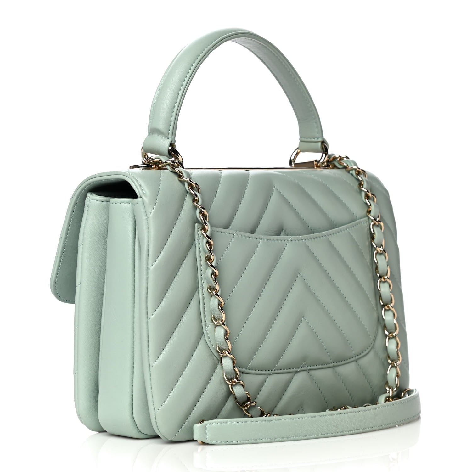 Chanel Lambskin Chevron Quilted Small Trendy CC Dual Handle Flap Bag Light Green 5 of 19