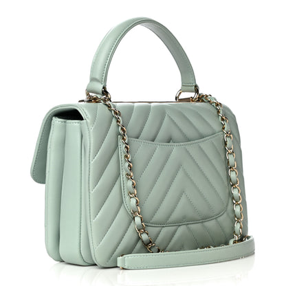 Chanel Lambskin Chevron Quilted Small Trendy CC Dual Handle Flap Bag Light Green 5 of 19