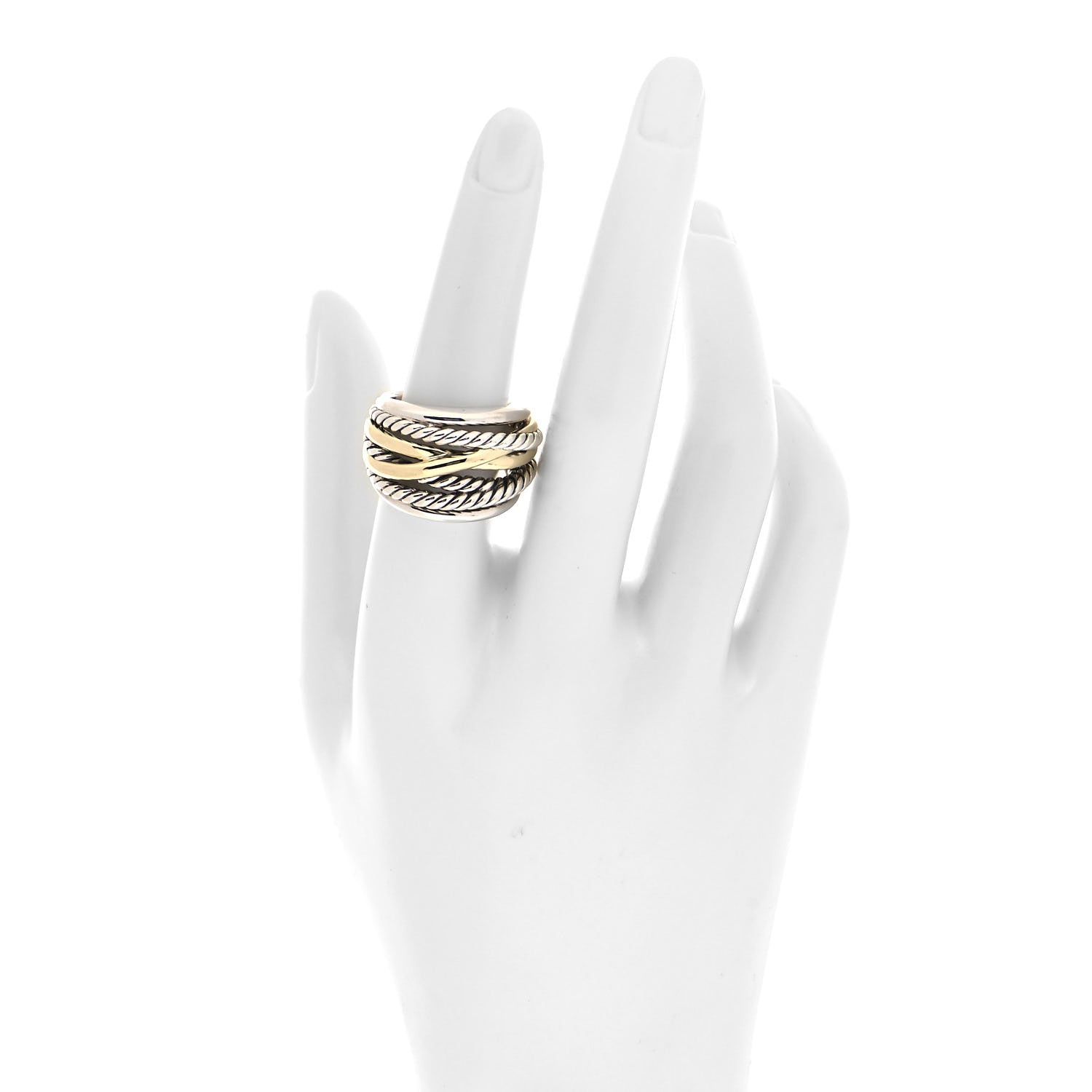 David Yurman Sterling Silver 14K Yellow Gold Wide Crossover Ring 54 7 2 of 4