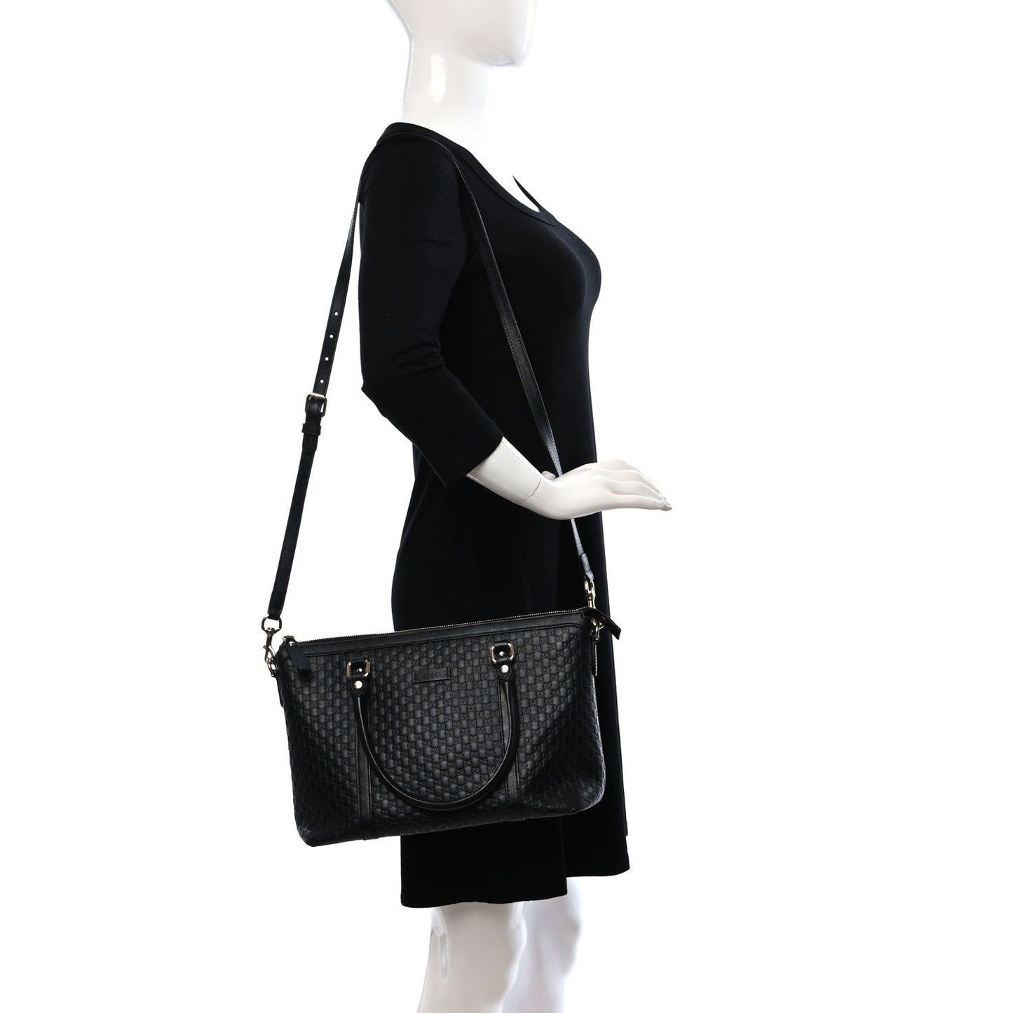 Soft Microguccissima Small Zippered Satchel Black