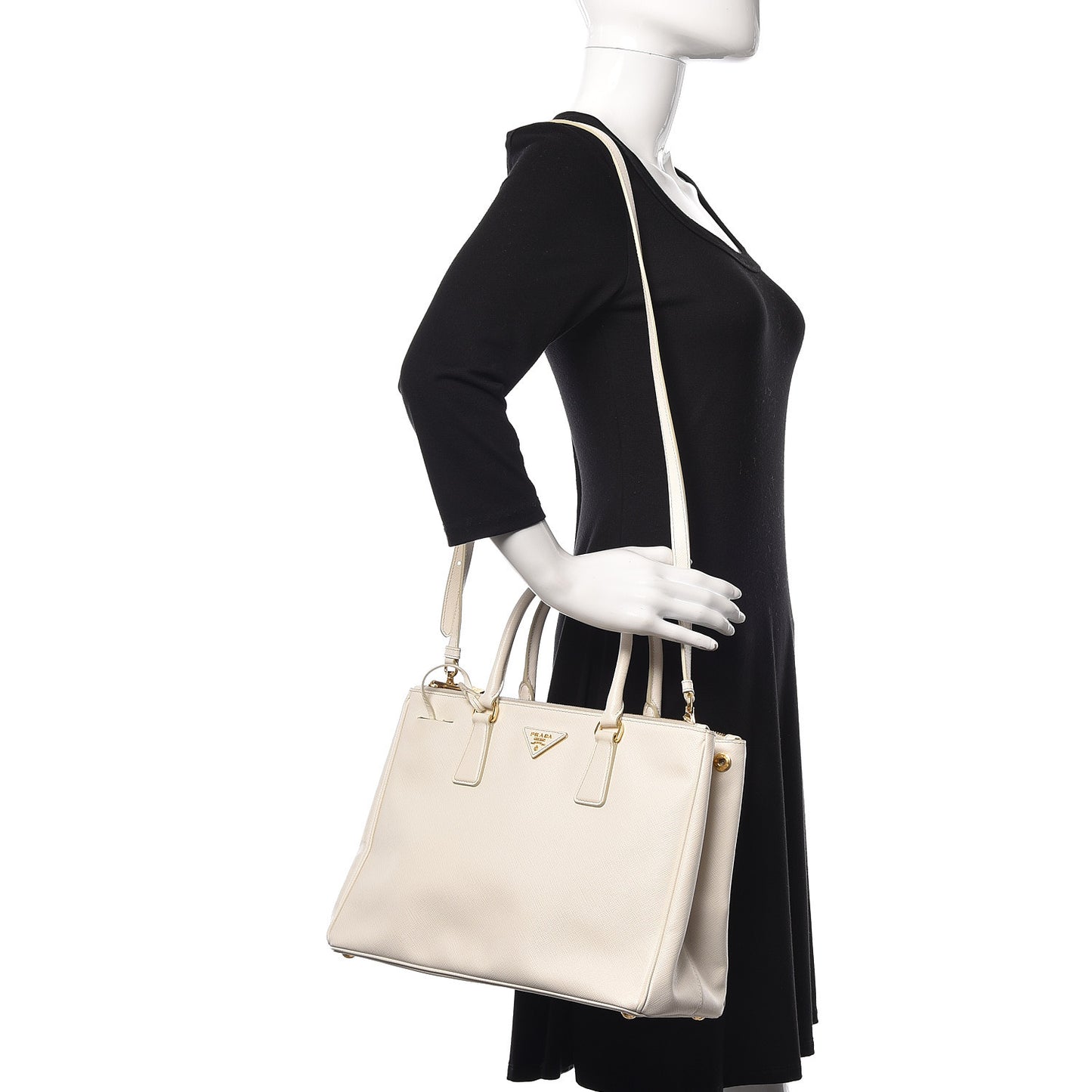 Saffiano Medium Galleria Double Zip Tote Talco