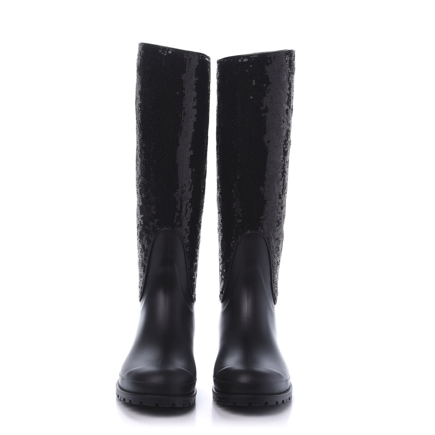 Rubber Sequin Rain Boots 36 Black