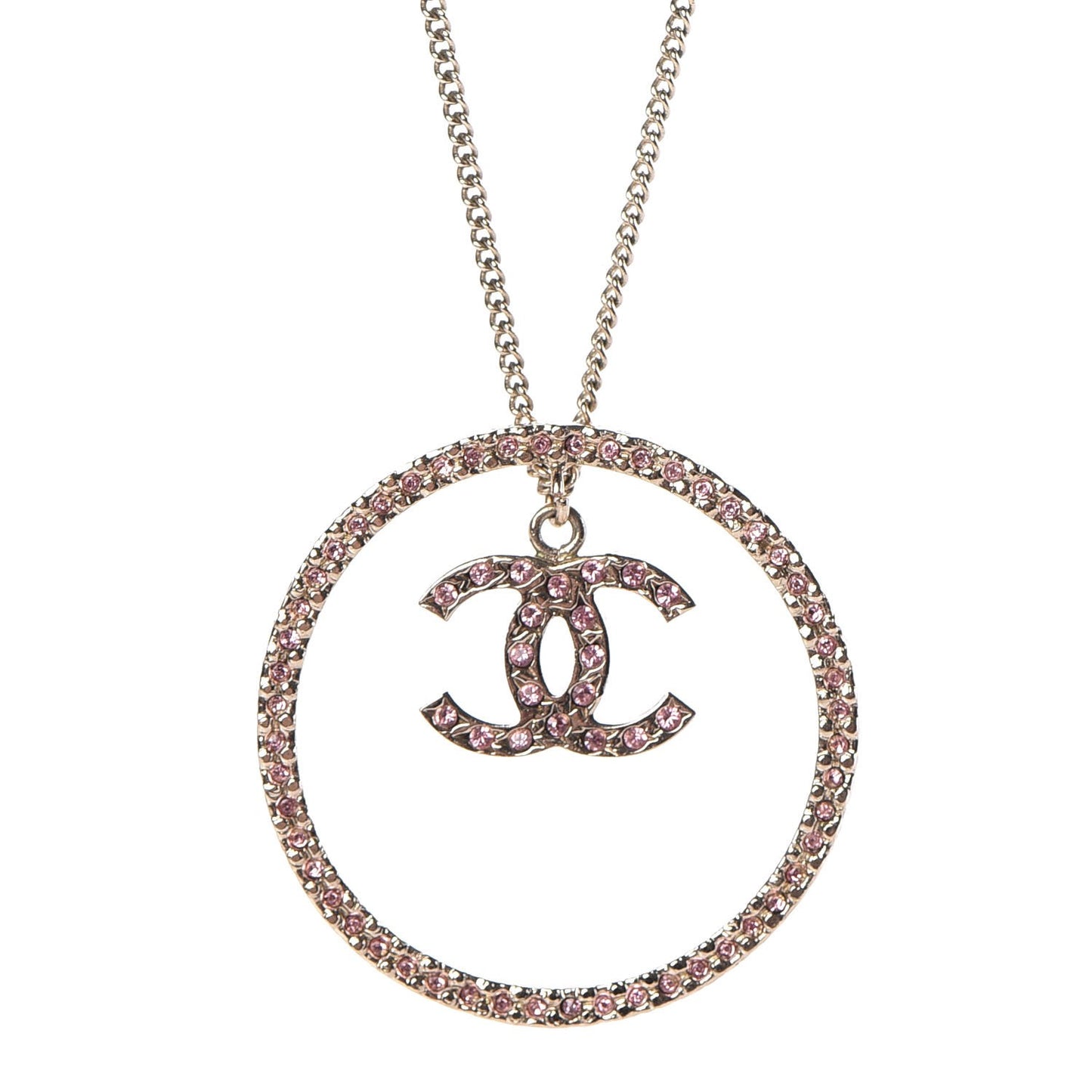 Crystal CC Hoop Necklace Pink Gold