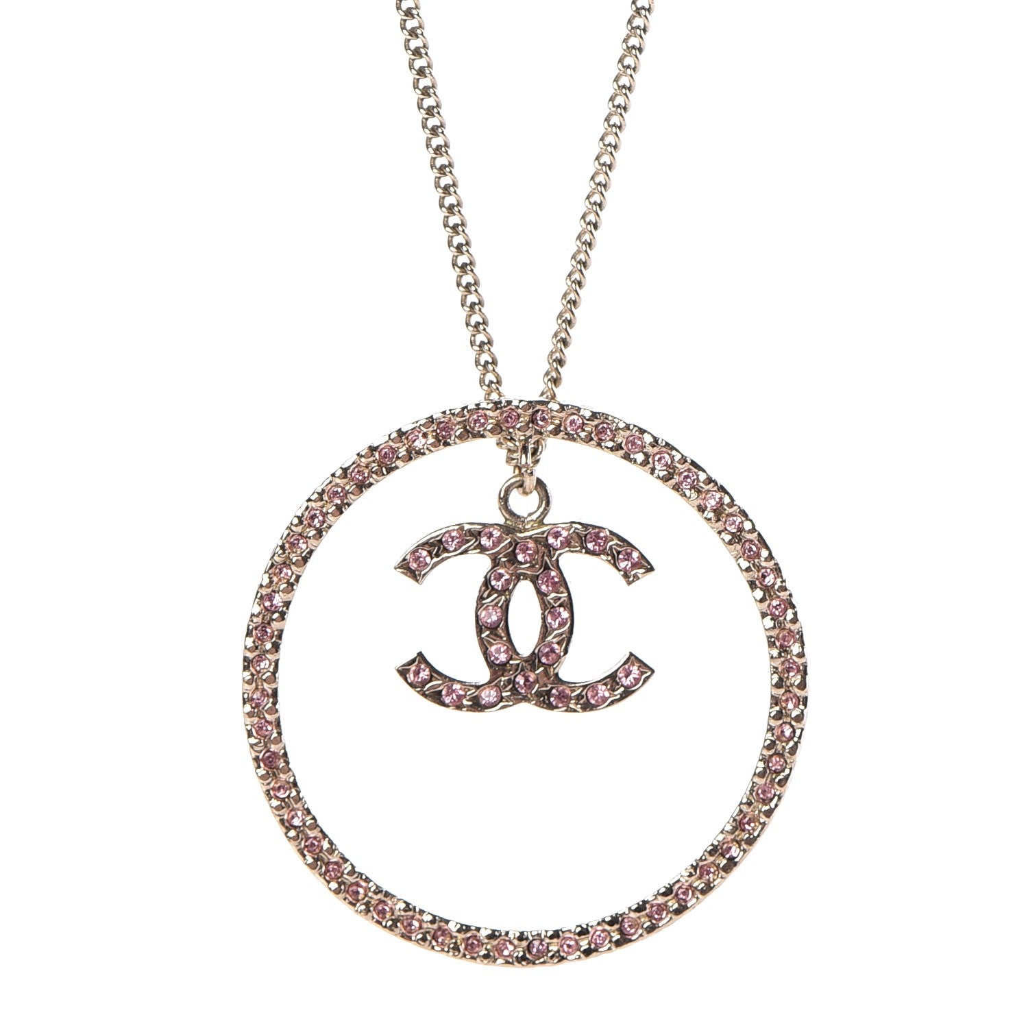 Chanel Crystal CC Hoop Necklace Pink Gold 4 of 6