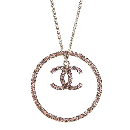 Chanel Crystal CC Hoop Necklace Pink Gold 4 of 6