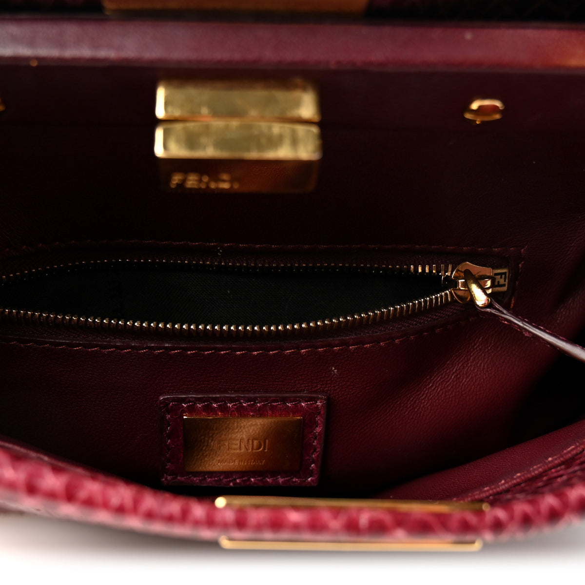 Fendi Snakeskin Shiny Nappa Mini Peekaboo Iconic Satchel Red 7 of 12