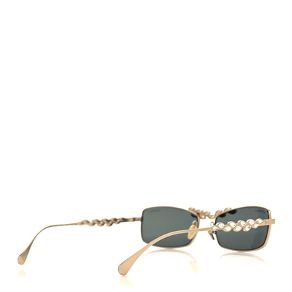 Chanel Metal Crystal Sparkling Wheat Rectangle Sunglasses 71584 Gold 4 of 7