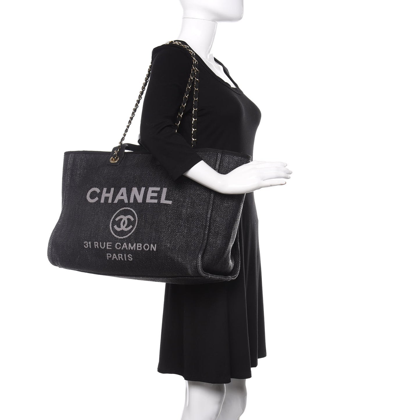 Woven Straw Raffia Large Deauville Tote Black