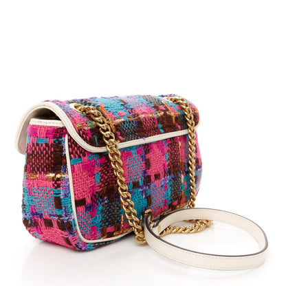 Gucci Tweed Calfskin Spicy Check Small GG Marmont Shoulder Bag Pink Multicolor Mystic White 3 of 11