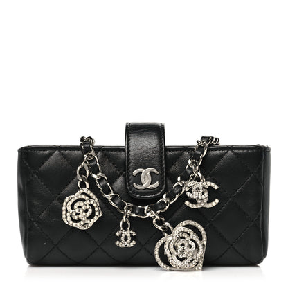 Chanel Lambskin Quilted Crystal Valentine Charms Mini Phone Holder Crossbody Bag Black 1 of 10
