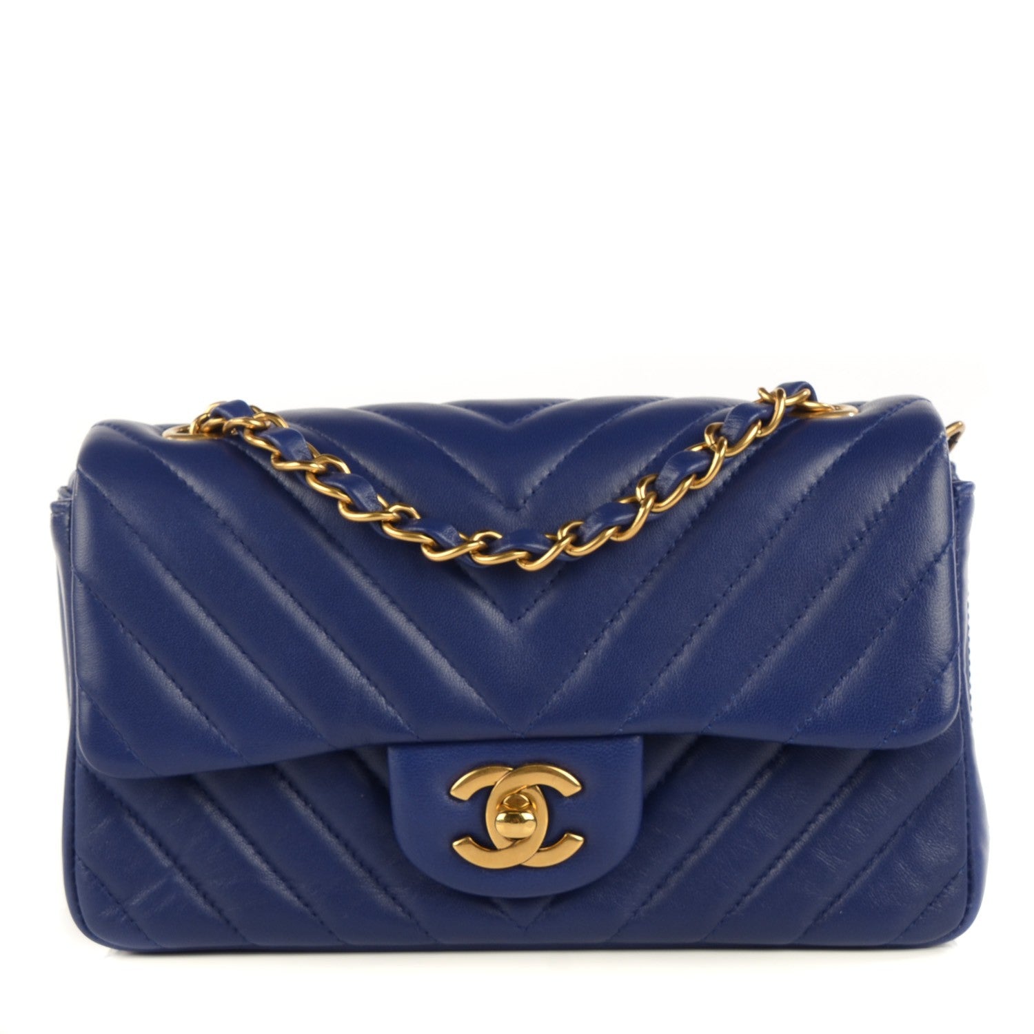 Chanel Lambskin Chevron Quilted Mini Rectangular Flap Dark Blue 1 of 8