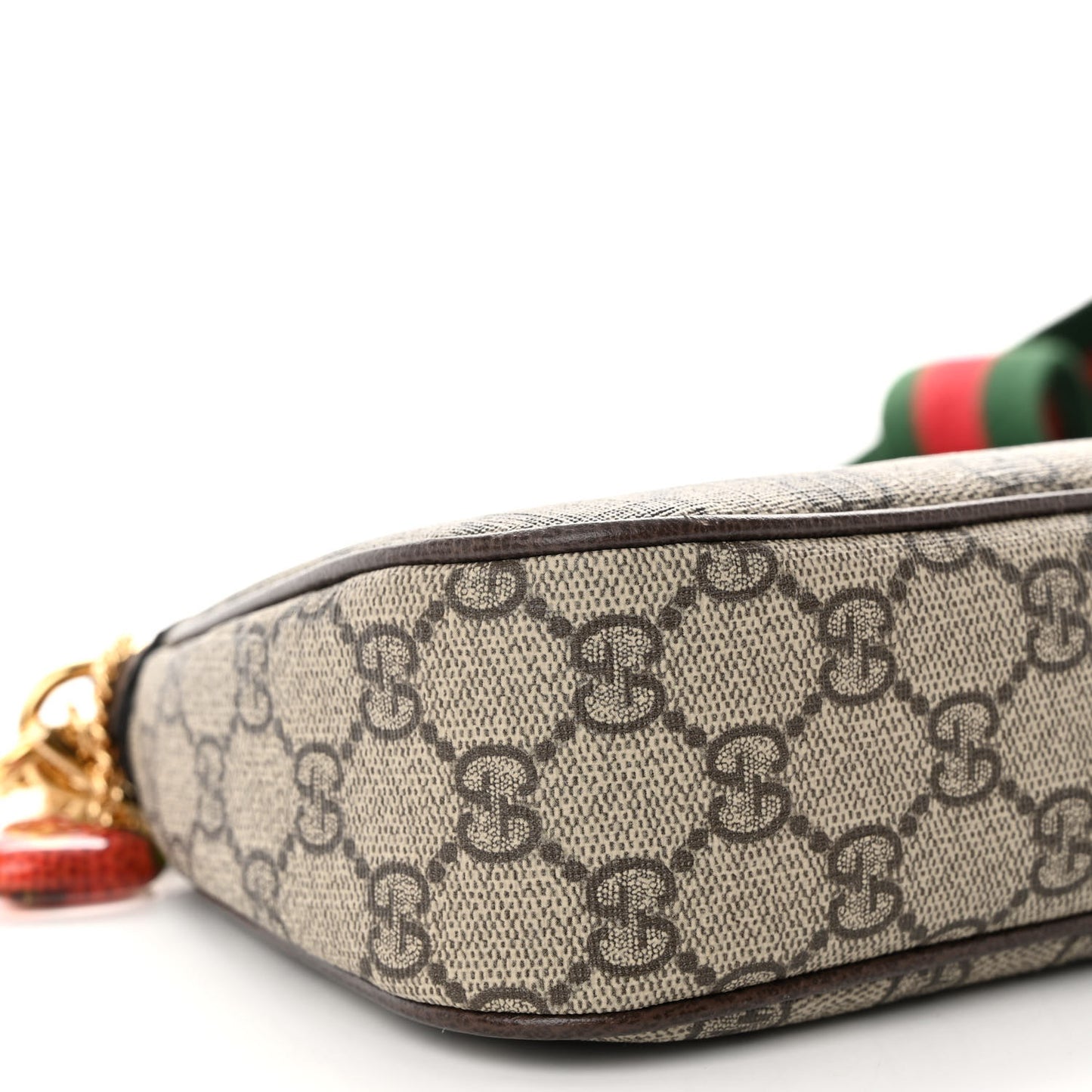 GG Supreme Monogram Textured Dollar Calfskin Web Small Ophidia GG Handbag Beige Ebony New Acero