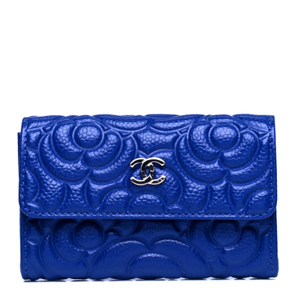 Chanel Caviar Camellia Embossed Card Holder Wallet Blue 1 of 5
