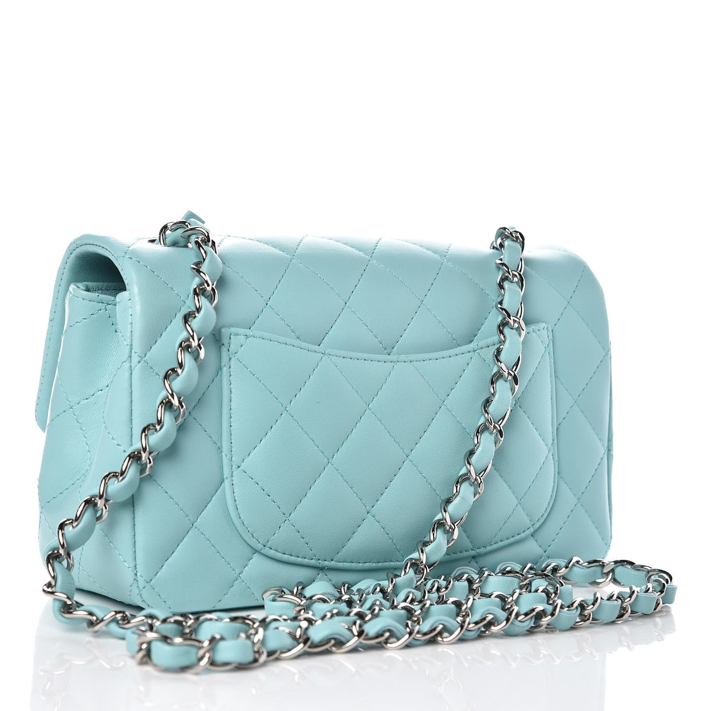 Lambskin Quilted Mini Rectangular Flap Light Blue