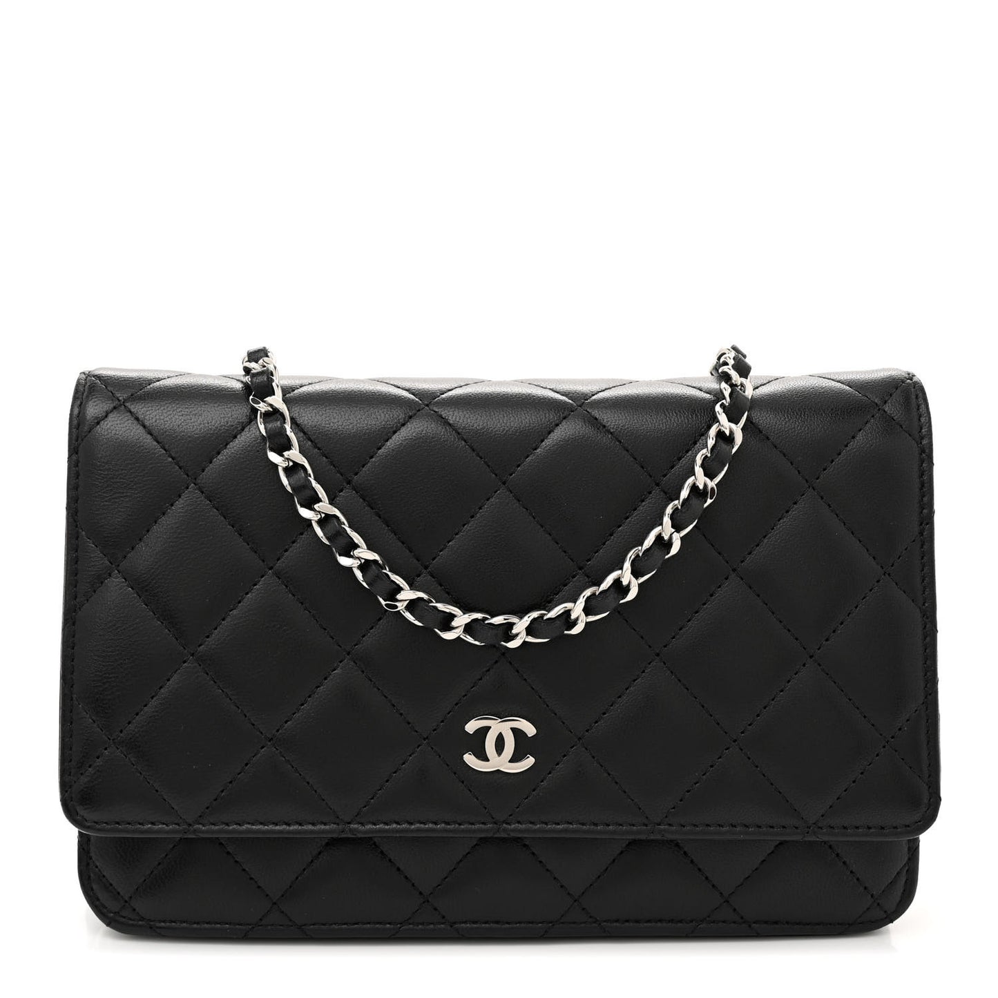 Lambskin Quilted Wallet On Chain WOC Black