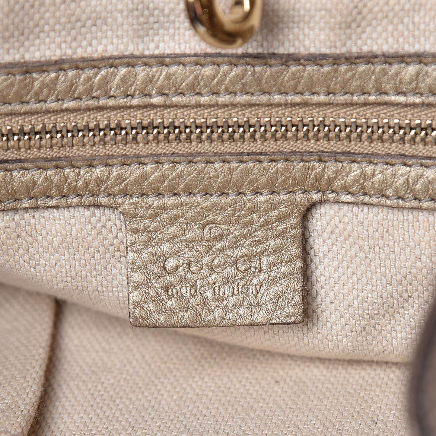 Metallic Pebbled Calfskin Medium Soho Chain Shoulder Bag Golden Beige