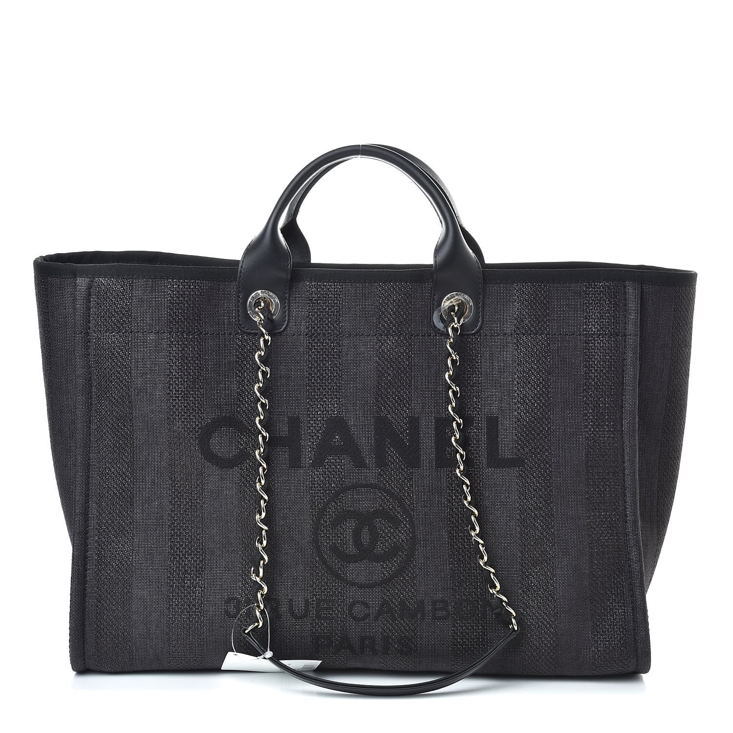 Chanel Straw Raffia Calfskin Striped Large Deauville Tote Black 1 of 10