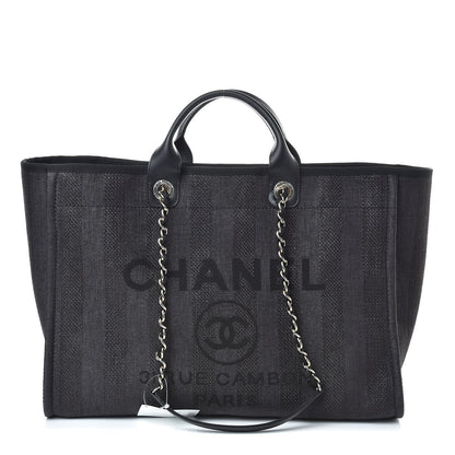 Chanel Straw Raffia Calfskin Striped Large Deauville Tote Black 1 of 10
