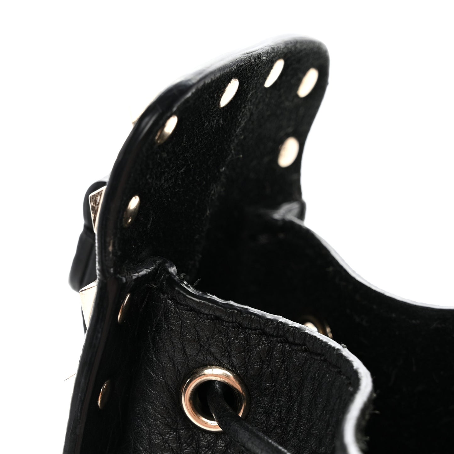 Grained Calfskin Rockstud Bucket Bag Black