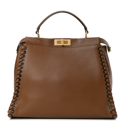 Fendi Calfskin Lace Up Large Peekaboo Iconic Satchel Cognac 1 of 16
