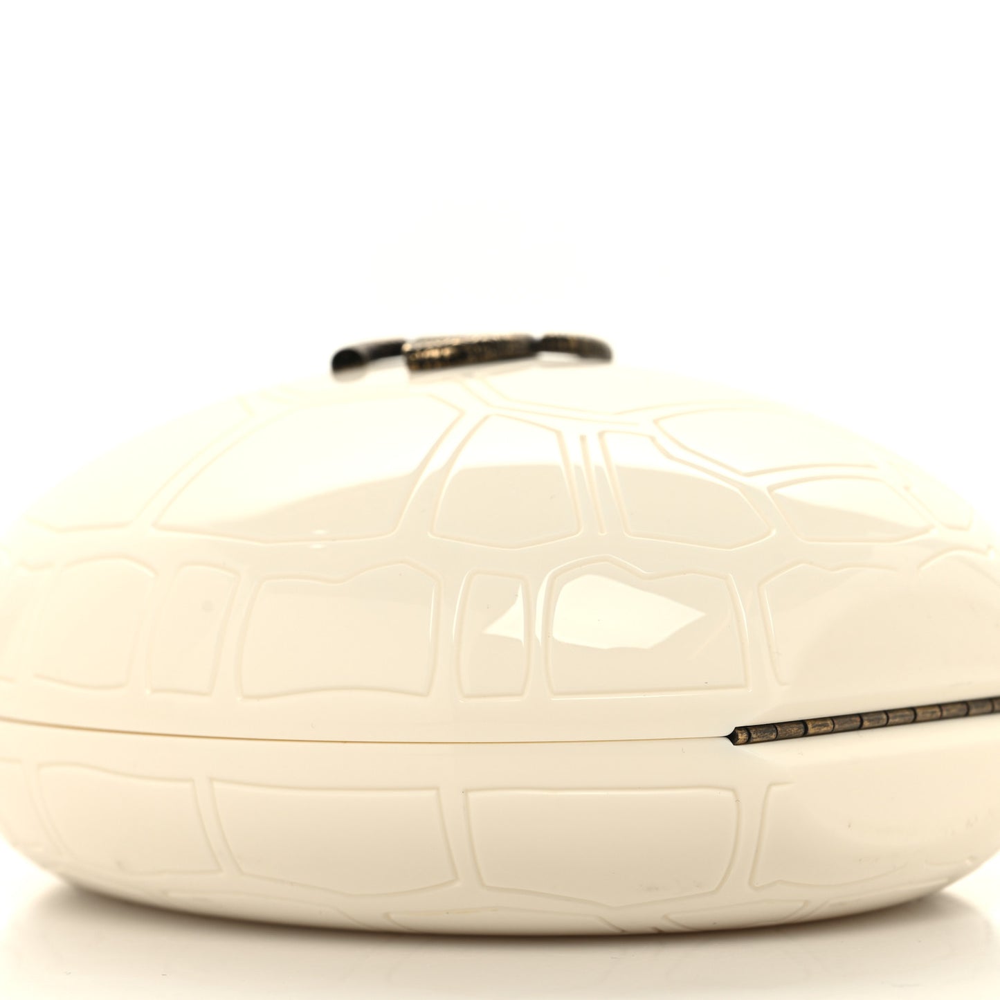 Plexiglass Shell CC Round Minaudiere Clutch White