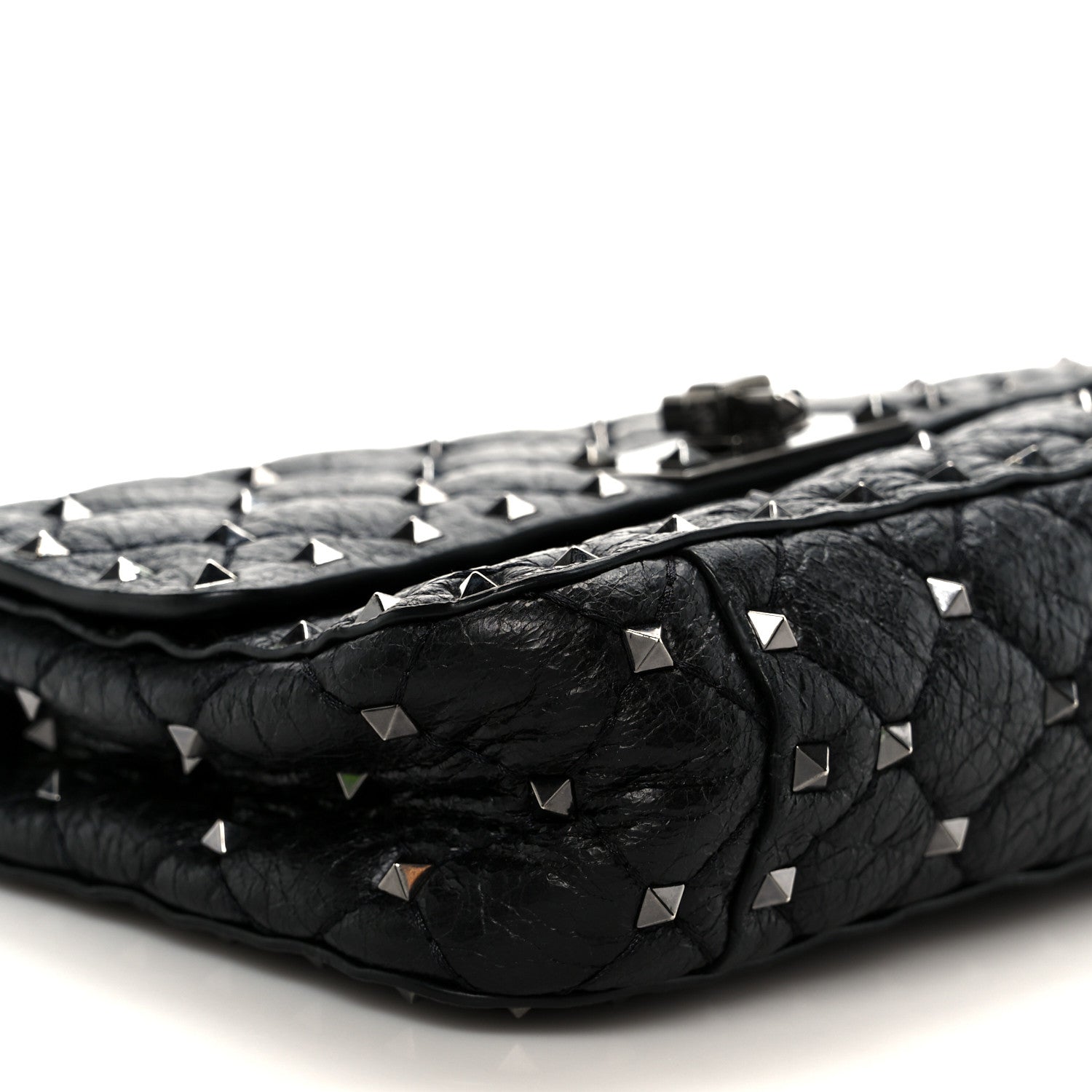 Valentino Garavani Craquele Nappa Small Rockstud Spike Shoulder Bag Black 9 of 10