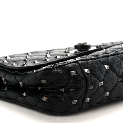 Valentino Garavani Craquele Nappa Small Rockstud Spike Shoulder Bag Black 9 of 10