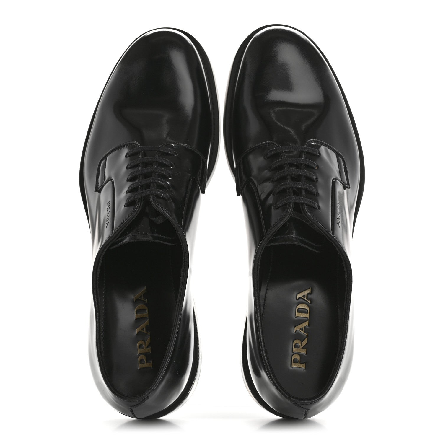 靴 PRADA Mens leather shoes 26cm Prada Men's Black Leather Moc Elastic Strap Bunjee Cord Sneakers