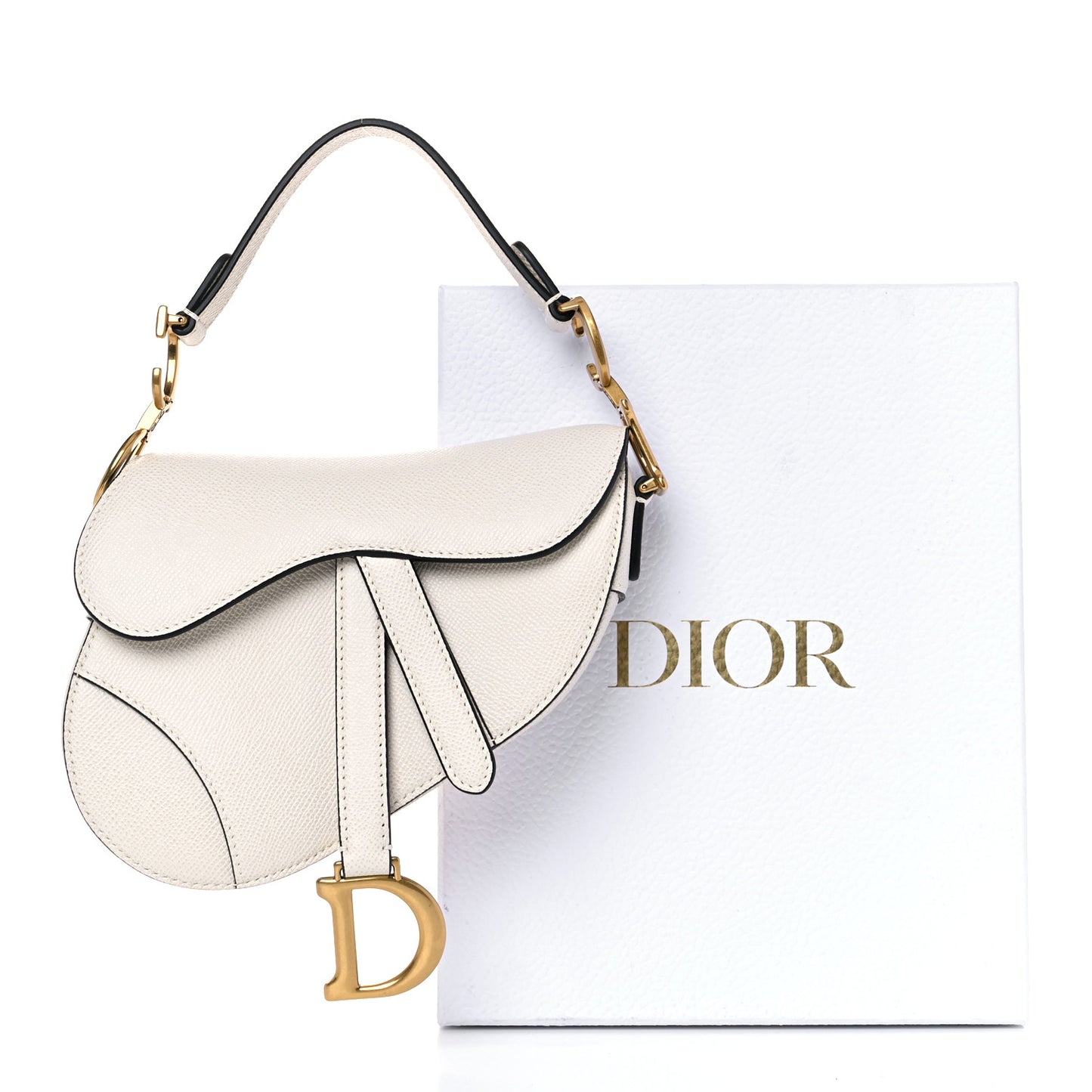Grained Calfskin Mini Saddle Bag White