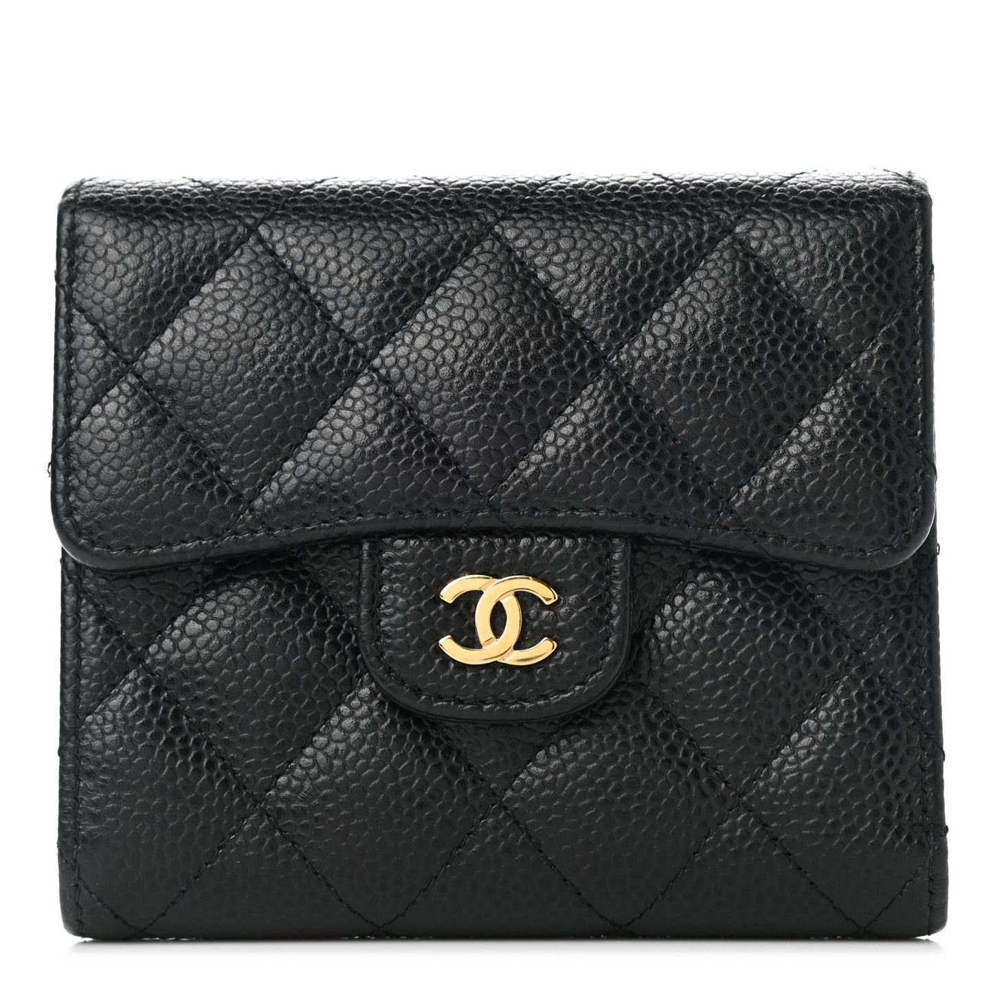 Caviar Quilted Compact Flap Wallet Black