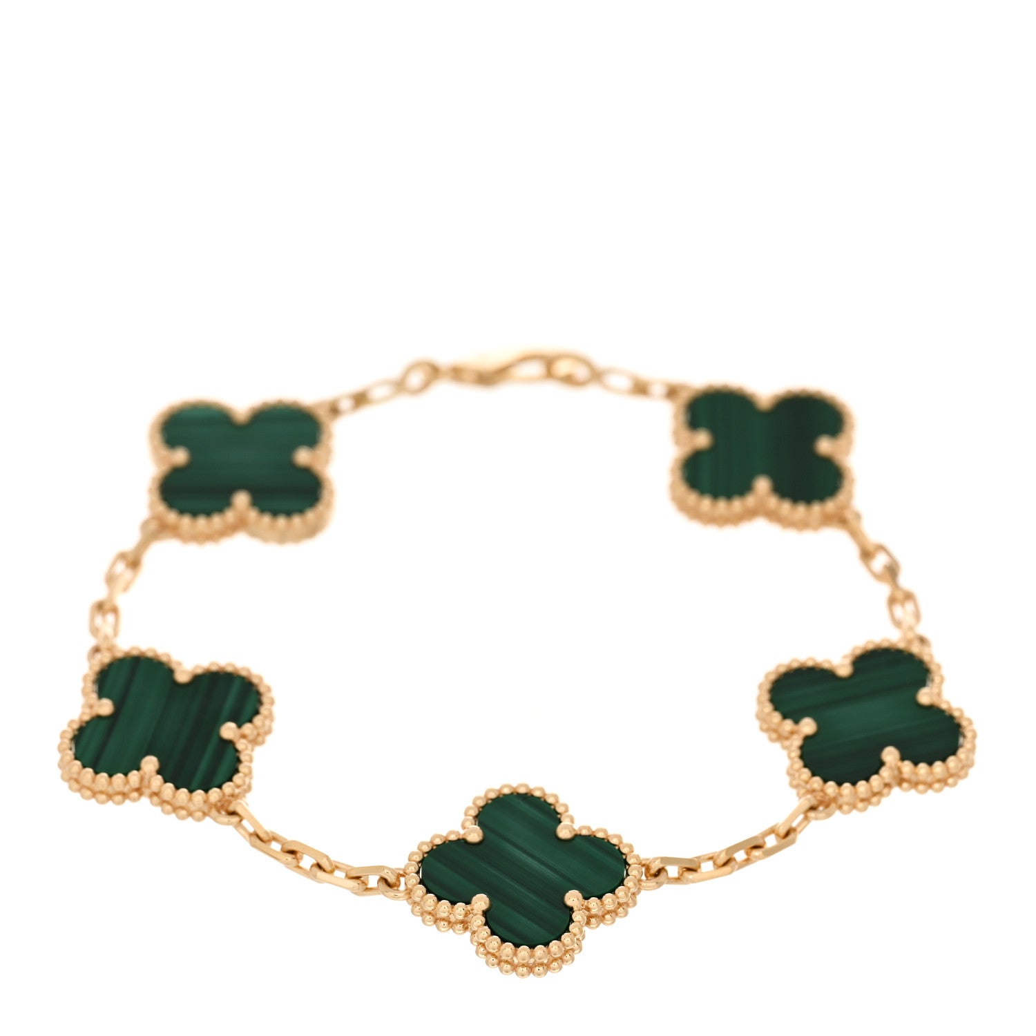 Van Cleef & Arpels 18K Yellow Gold Malachite 5 Motifs Vintage Alhambra Bracelet 1 of 4