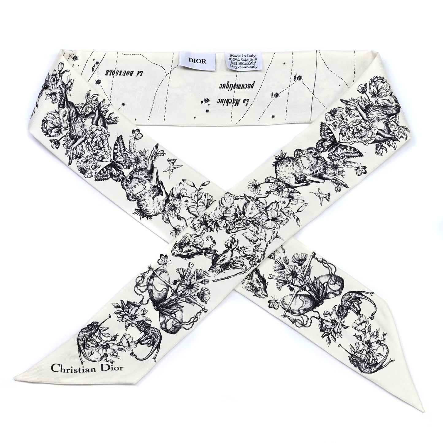 Silk Zodiac Mitzah Scarf White Black