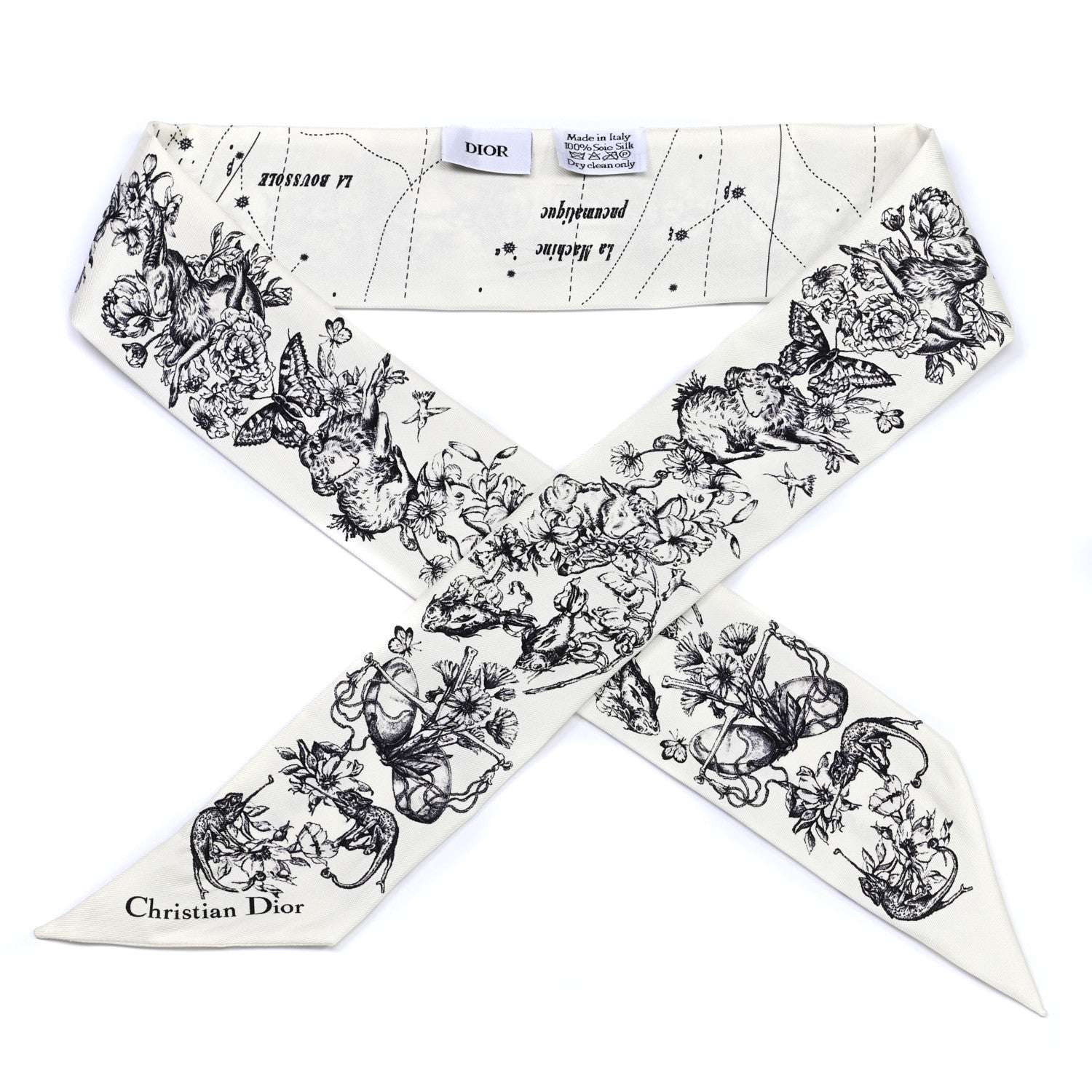Christian Dior Silk Zodiac Mitzah Scarf White Black 1 of 6