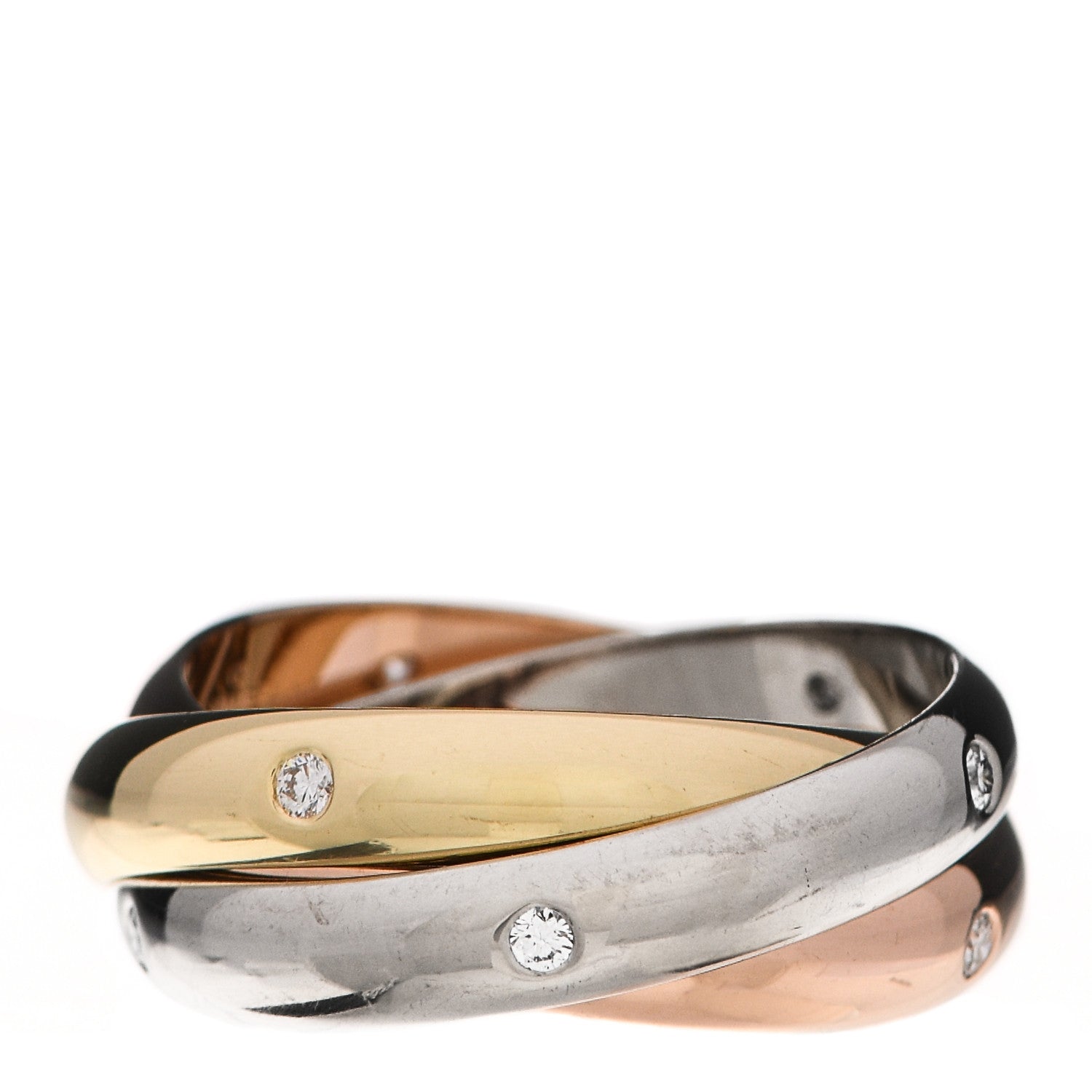Cartier 18K Pink Yellow White Gold Diamond Medium Trinity Ring 56 7.5 1 of 6
