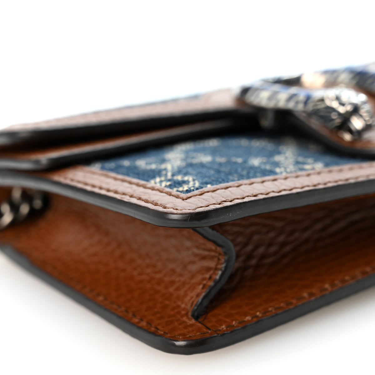 New Denim GG Monogram Dollar Calfskin Enamel Super Mini Dionysus Shoulder Bag Blue Tea Cuir Epilog Electric Blue
