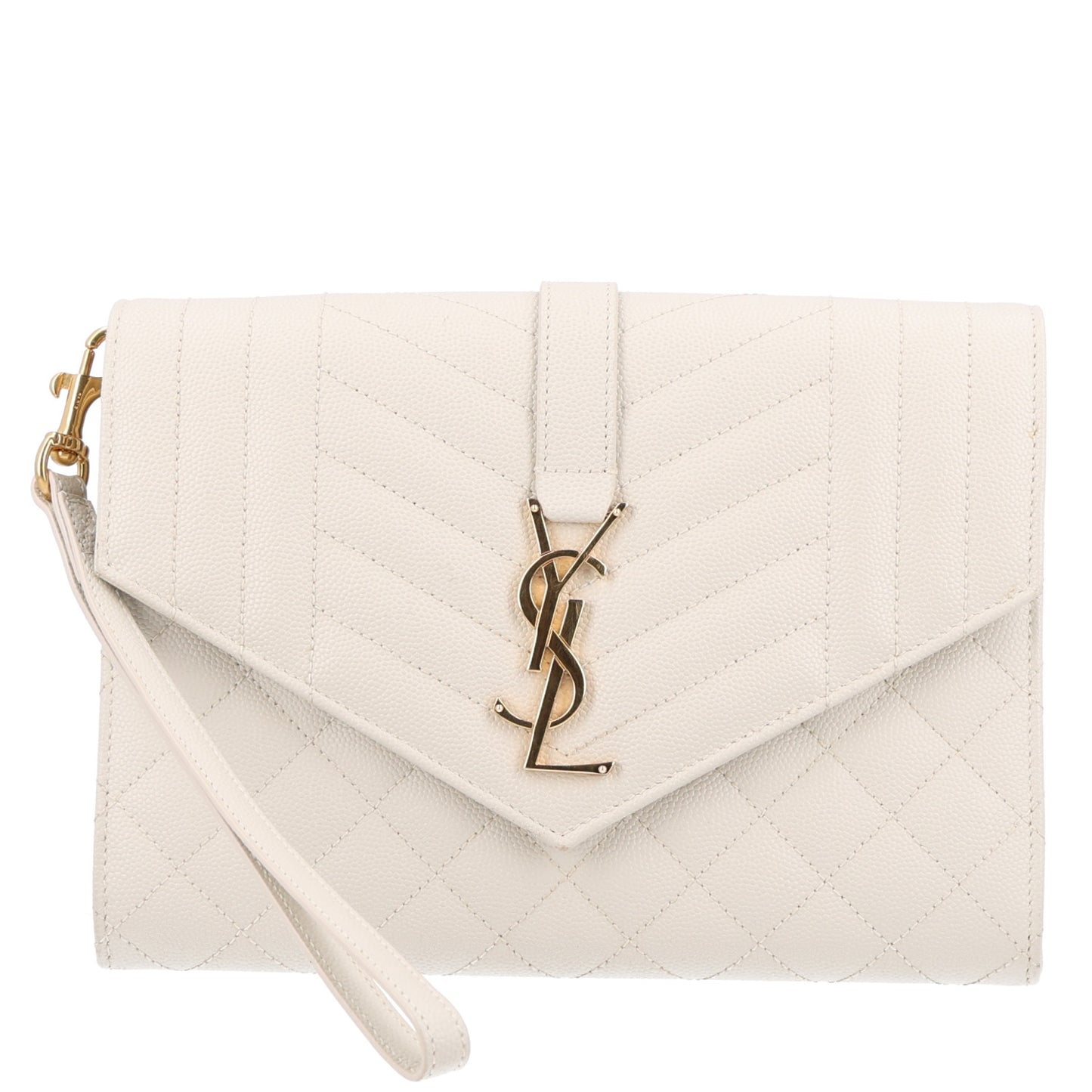 Grain De Poudre Textured Mixed Matelasse Triquilt Monogram Clutch Crema Soft