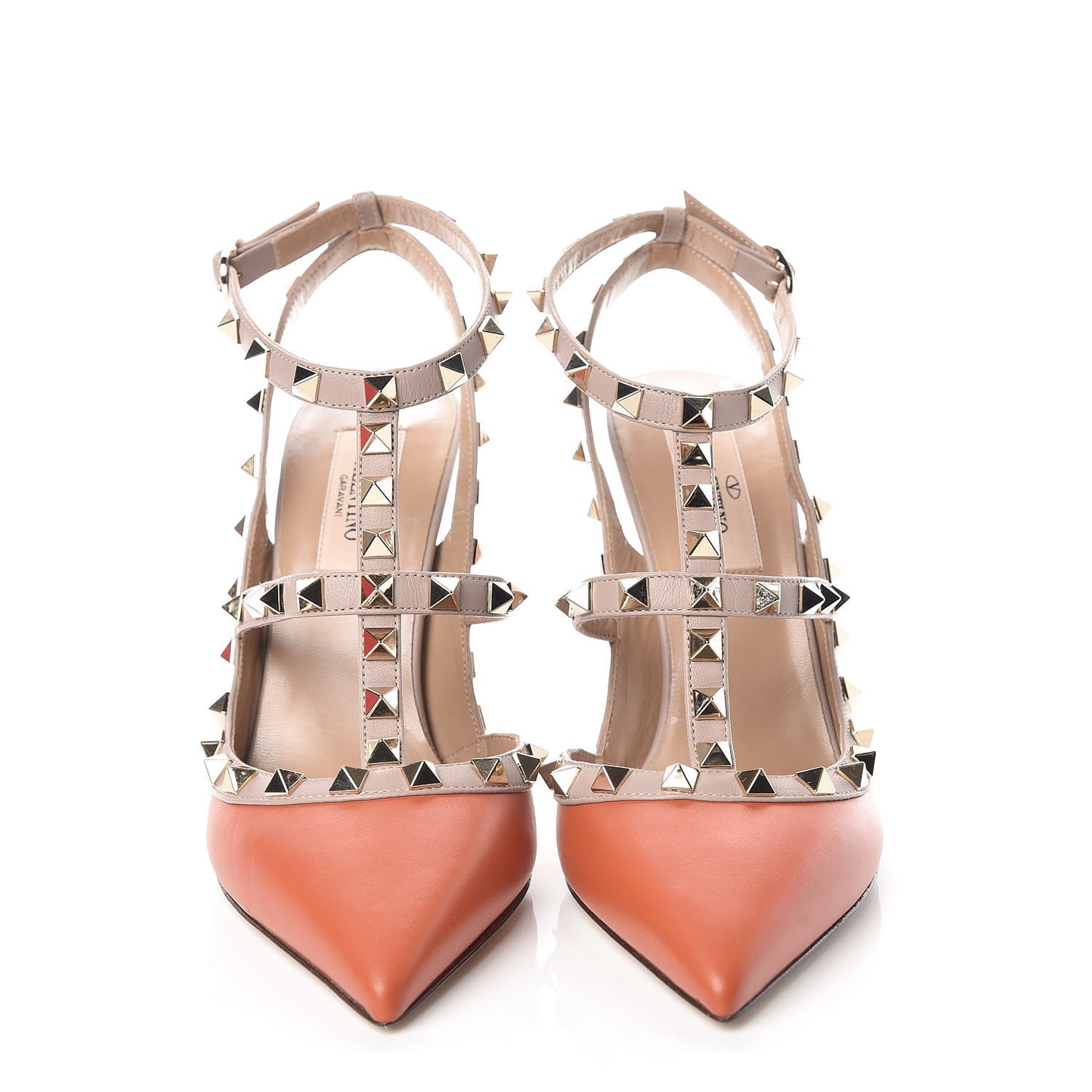 Nappa Rockstud Ankle Strap Pumps 37 Orange Poudre