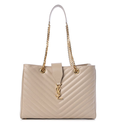 Saint Laurent Grain De Poudre Matelasse Chevron Monogram Shopping Bag Nude Powder 1 of 9