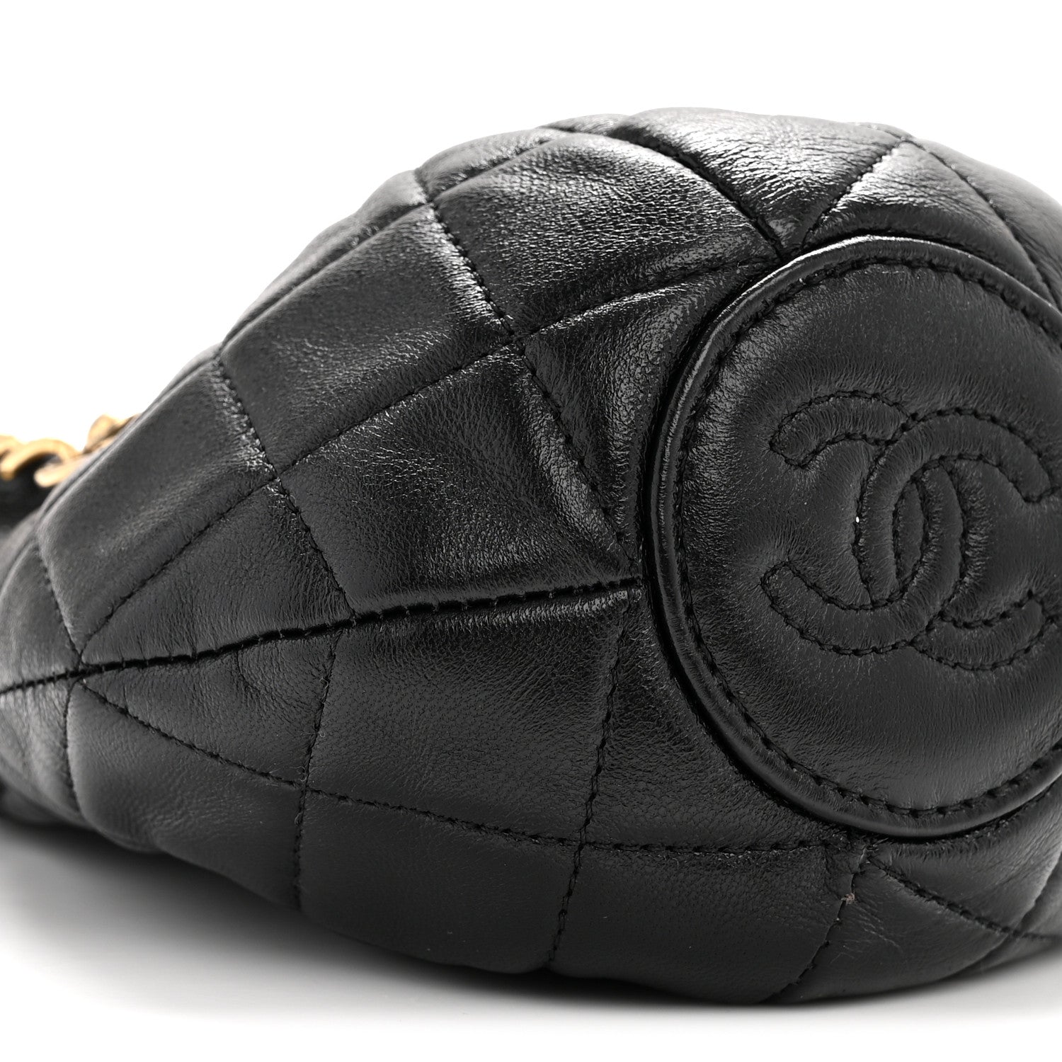 Chanel Shiny Lambskin Quilted Mini Drawstring CC Bucket Bag Black 9 of 11