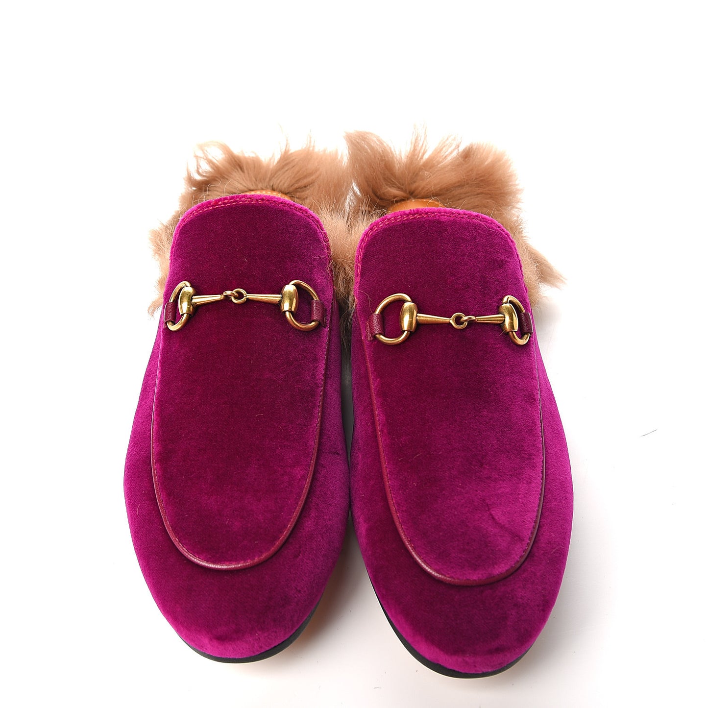 Velvet Fur Womens Princetown Slippers 38 Fucsia Violet Cyclamen Natural