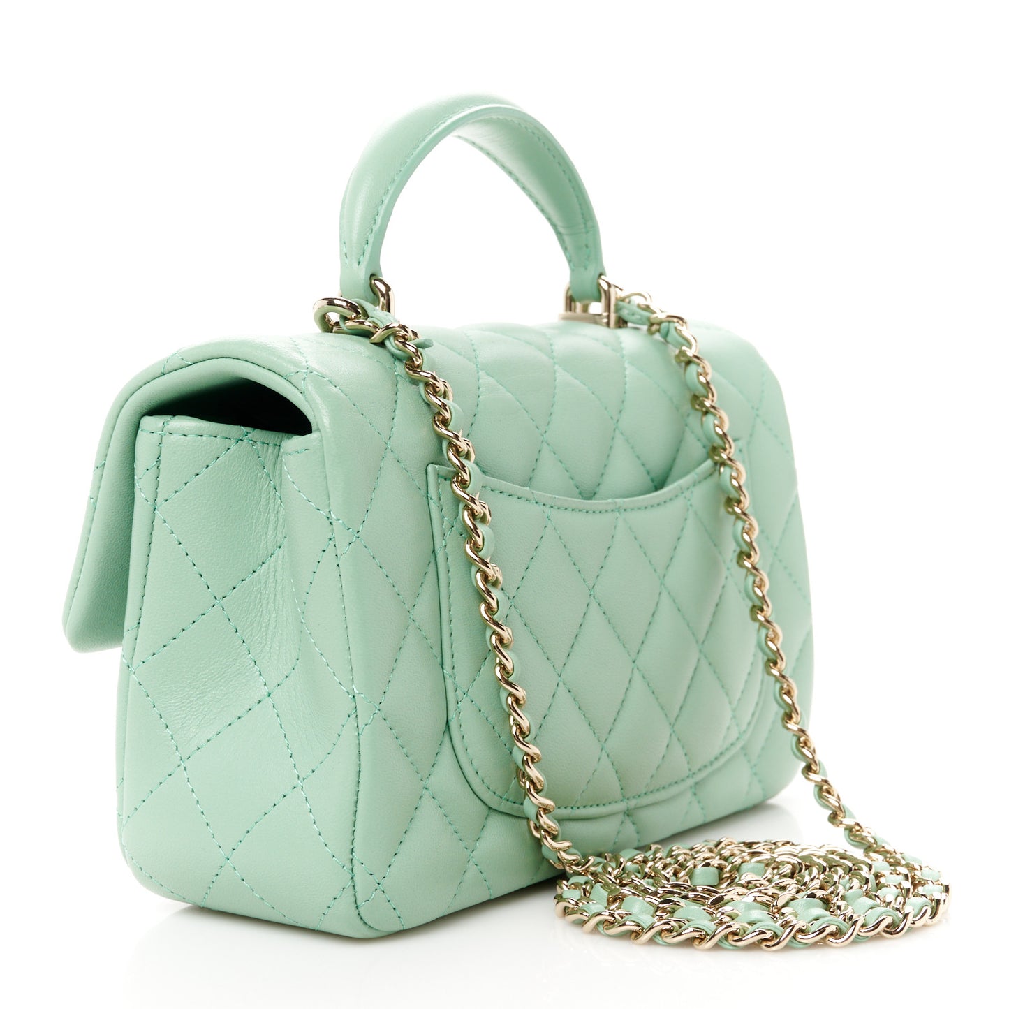 Lambskin Quilted Mini Top Handle Rectangular Flap Light Green