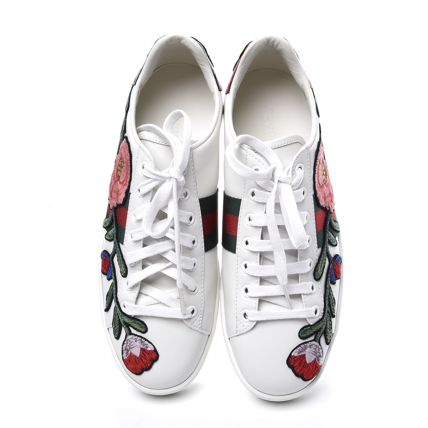 Gucci Calfskin Web Floral Embroidered Womens Ace Sneakers 39 White 5 of 11