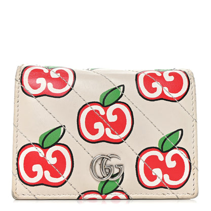 Gucci Calfskin Matelasse Diagonal GG Apple GG Marmont Card Case Wallet Ivory 1 of 10