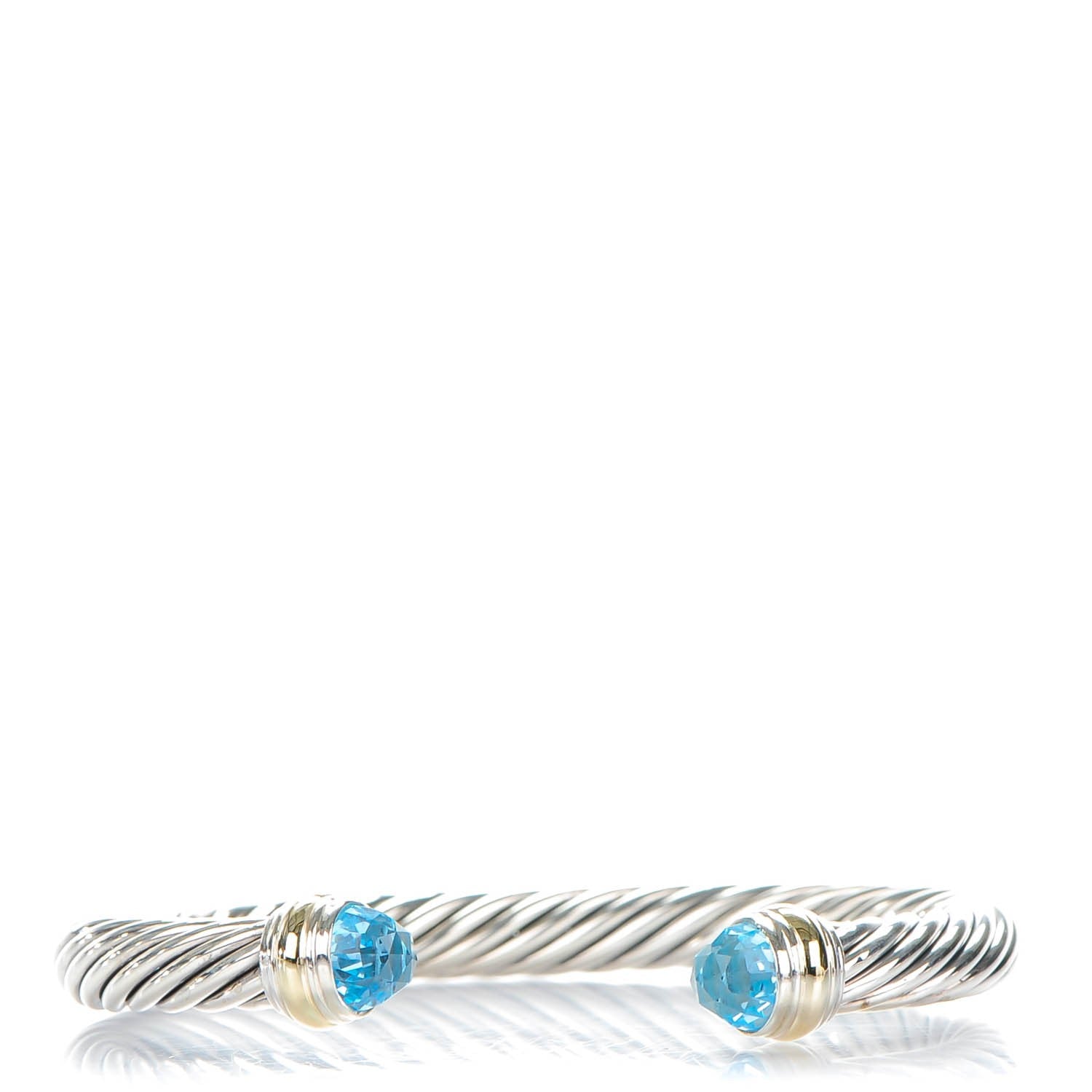 David Yurman Sterling Silver 14K Yellow Gold Blue Topaz 7mm Cable Classics Bracelet 1 of 6